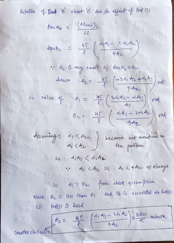 Rotation of End B about o due to effect of Rood (2) tanar a (oluet) 21 Litin 12 Q2 Az standz a ur l 442 hence O Q very sma
