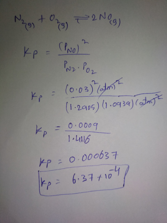 Nag + O2 + 200 g) Kp = (PNO)² Prz. Por ke = (0.03) ato (1.2905) (1.0939) catena k = 0.0009 1.4116 Kp = 0.000637 kp = 6.37+104