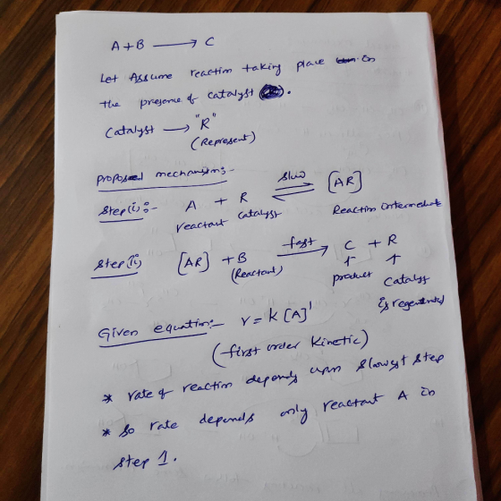A+6 Let Assume reactim takir plave E tthe prejene d Catalyst Catalyst CRepresent Propose! mechanims Sreri K A Reactim inteneh
