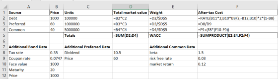 B חד с D E Units Price 1000 60 100000 1000000 5000000 Totals Total market value Weight =B2*C2 =D2/$D$5 =B3*C3 =D3/$D$5 =B4*C4