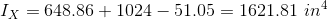 I_X=648.86+1024-51.05=1621.81~in^4