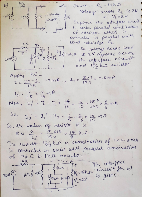 all chcuit Lire lok b) 0 46 Griven - R 215k e de voltage Interface across R 2010 is 2 v e lok > 5K Intention re ie. Ve=2v Sup