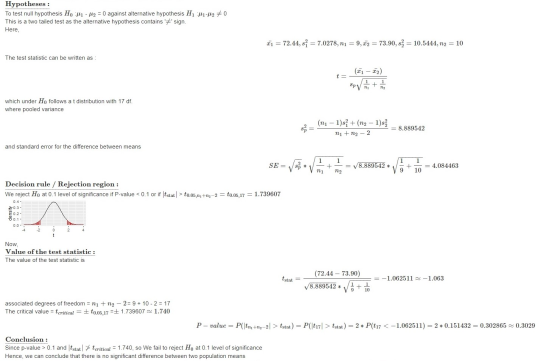 Hypotheses : To test null hypothesis Hopi - Ml2 = 0 against alternative hypothesis HV 41-412 70 This is a two tailed test as