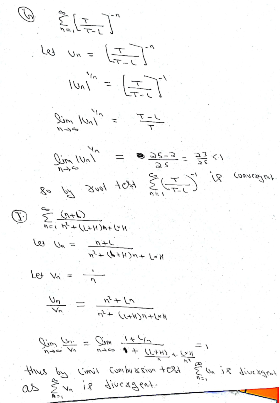 swa FJ Let una T Tin Unl lim luni Il IL n> In lim luni = 25-2 S. nases so by dood test & J is convergent. I E (+2) let un n=