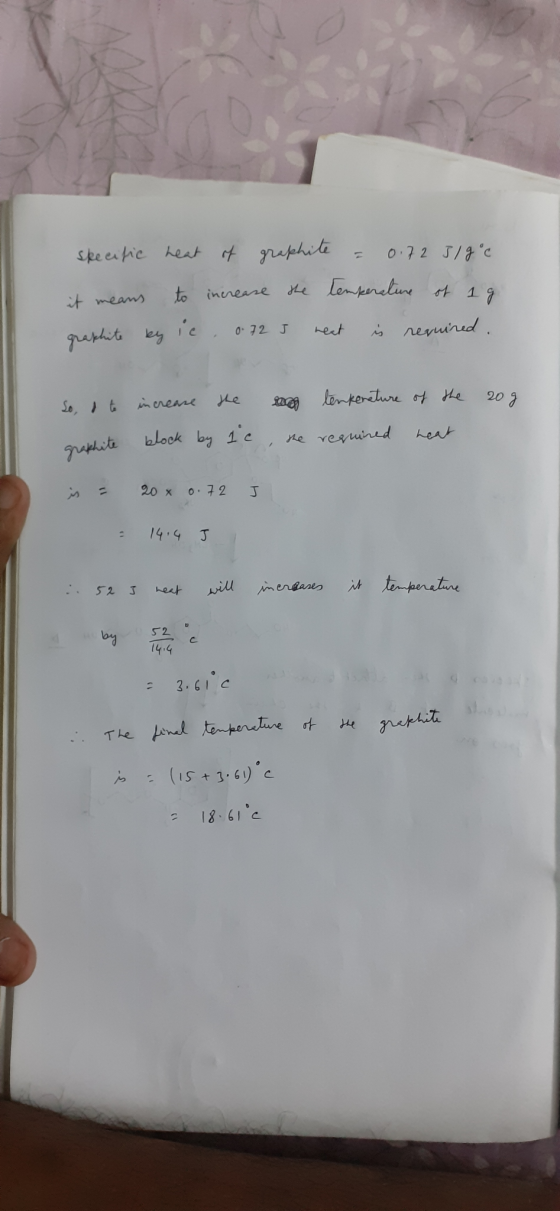 specific heat of graphite = 0.72 319°C means to increase the temperature of 1 g graphite by ic 0.72 5 neat is required. So, d