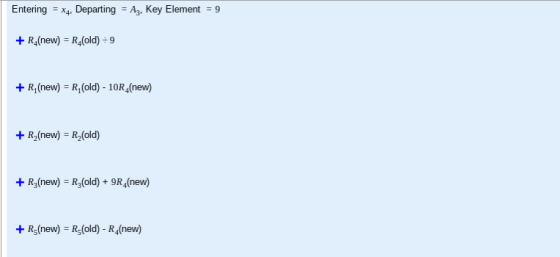 Entering = x4, Departing = Az, Key Element = 9 + R_(new) = R (old) = 9 + R(new) = R, (old) - 10R_(new) + R_(new) = R (old) +