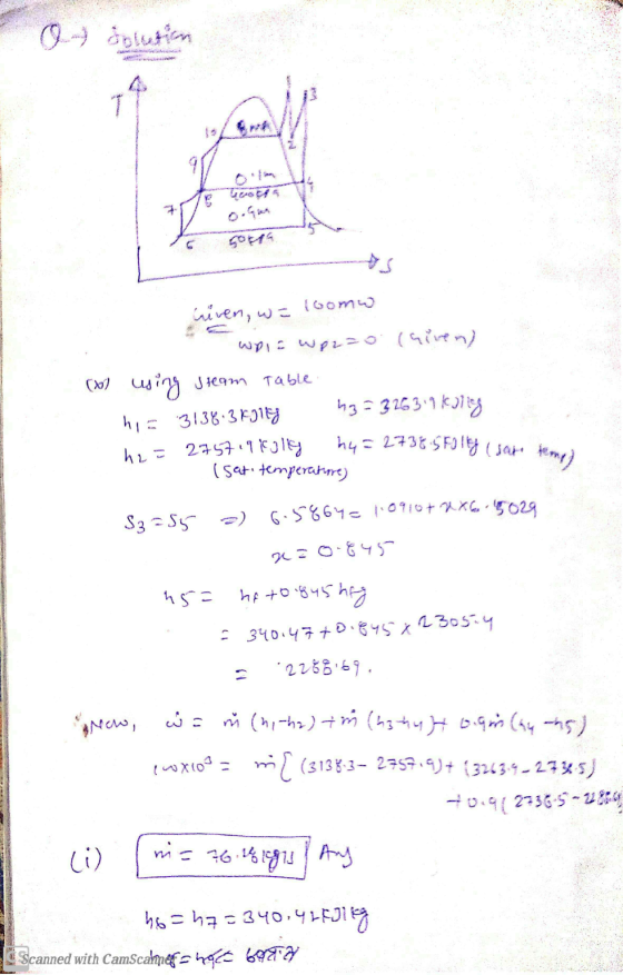 9 hy=2738 S Foley (sar temp) 1 Given, u (bom wpic wp2=0 (given) (81 using steam table his 3136.3 Folty h3 = 3 26319 kolleg h2