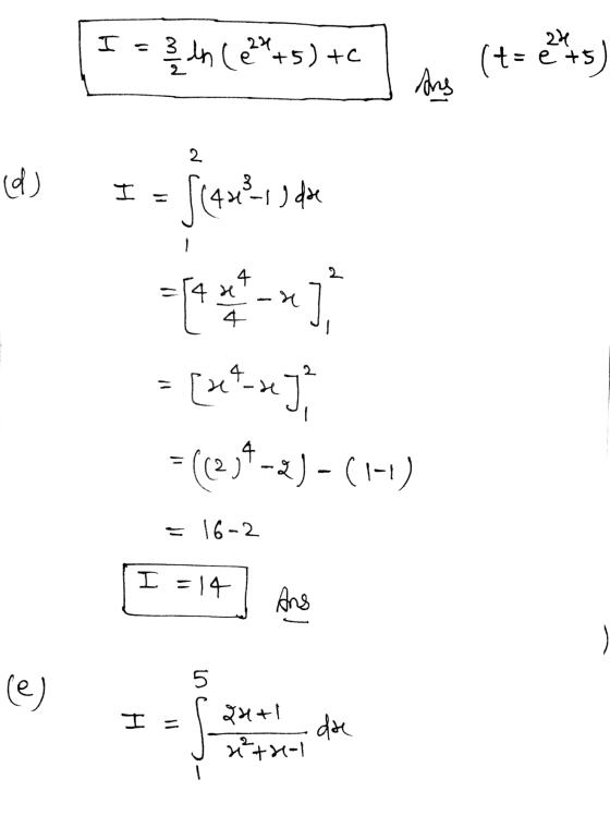 I 래 - 24 + (t = e +5 Ans 2. (d) 3 H 592213 2. 4 4U 4- - 2. 14 - [xt-xy (23. -) - (-1) 는 16-2 I = 1 Ans 5 (e) t= 치t dre 그라이 현