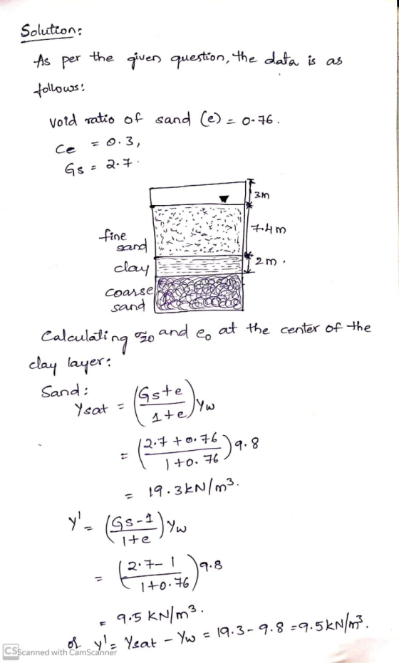 Solution: As per the follows: given question, the data is as sand (e) = 0.76. void ratio of ce = 0.3, GS - 2.7: fined 74m san