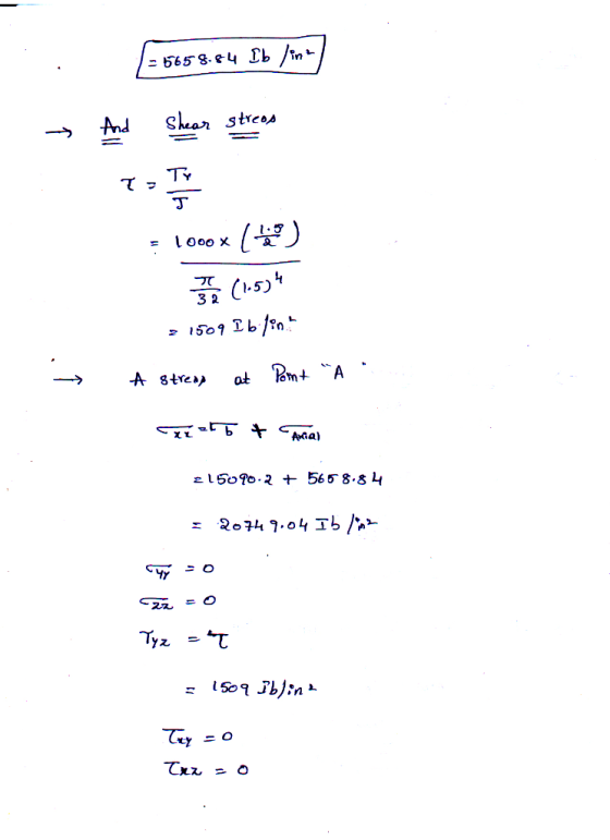 1 = 5658.84 Ib line . And shear stress = 1000x ( 4 ) a (105) = 1509 I bfint A stress at Pont A -— xato & Canal 215090.2 + 56