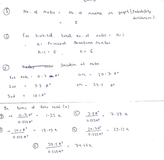 (1) No. of Nodes = No. of maxima in graph ? Probability distribution). - For . sorbital, total no. of nodes = n-1 na Principa