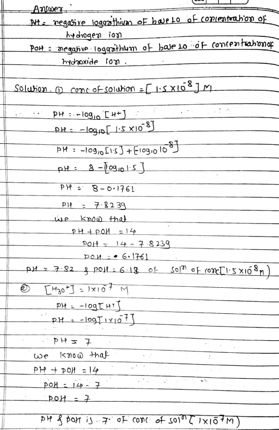 -Answer - Aute megasiye logga thiyan of base lo of concentration of hydrogen ion POH : negative. loggaithium of base to of co
