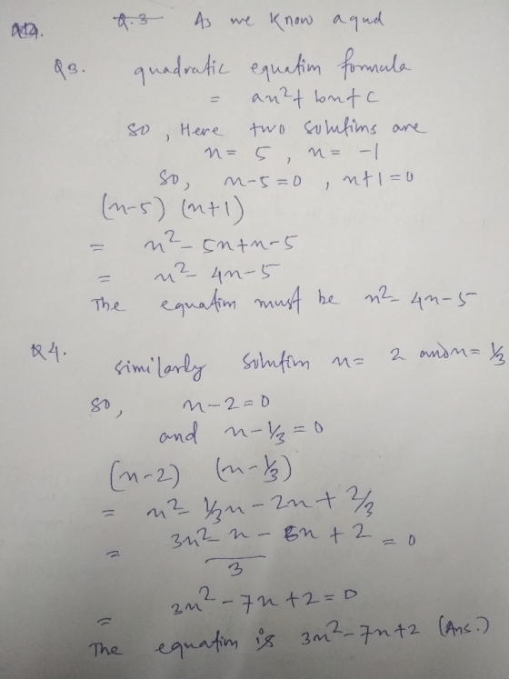 0412 2.3 As we know a que quadratic equation formula – an? t buta so, Here two solutions are n. 5 , n= 1 so, M-5=0 , ntl=0 (1