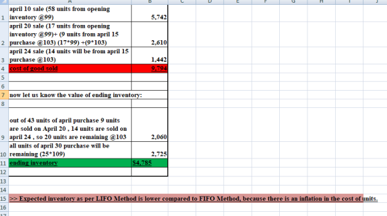 т E G H 5,7421 april 10 sale (58 units from opening 1 inventory @99) april 20 sale (17 units from opening inventory @99)+ (9