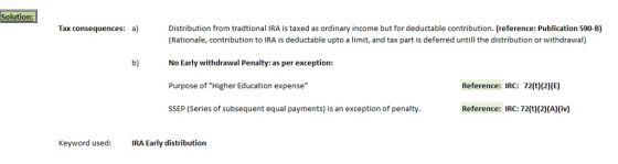 Solution Tax consequences: a) Distribution from tradtional IRA is taxed as ordinary income but for deductable contribution. (