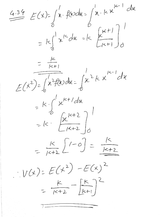 h = /N.kr 4.34 E(X)= fx. posch-fr-k xk de = kx* dx ok {kt Lkti - kti I Koldre du ache= (x²kx =k. fxeikti du r kt2 INC 1K + 2