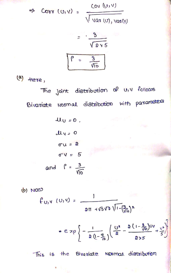 Cov v vaT (U), VasŲ) 2 VTo a) dtese The joint dietsibution of u, v follocos with pasametexs Bivaoiate NOmal distaibution 5 2