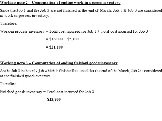 Working note 2 - Computation of ending work-in process inventory Since the Job 1 and the Job 3 are not finished at the end of
