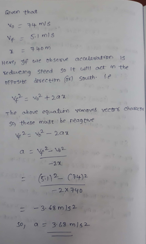Given that edcng speed So it act in the 2_ 2 the above equaturn rerotveg so these mußt be neag tive vect% character --2χ 6112 C4)2 - 2x 14D 3 68 m)s2