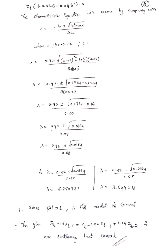 zt (1-0.426+0.0482)=0 The charactenstic &vation will become by Companing with л. - 1 час Pa where , 6-0.42 ; C = te 0.42 760.