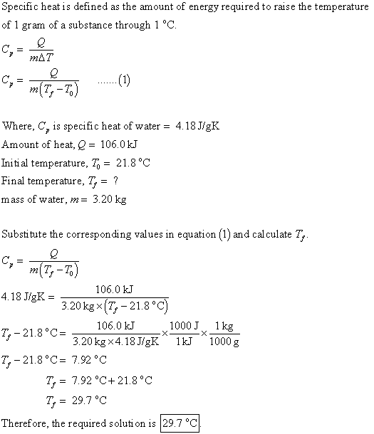 Specific heat is defined as the amount of energy required to raise the temperature of 1 gram of a substance through 1 °C. Co=