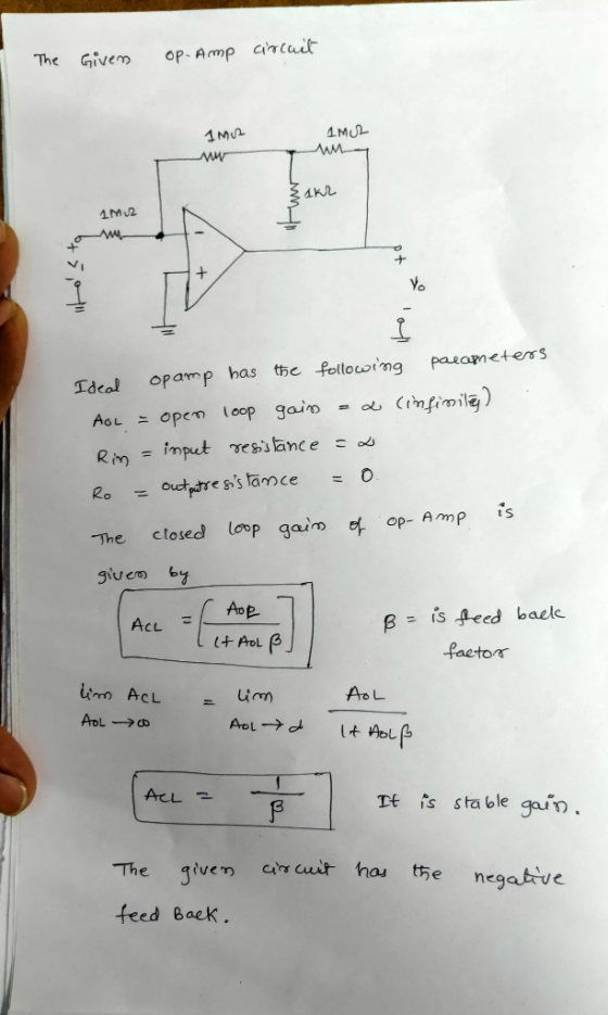 The Given op-Amp circuit 1M AMUL w ww w 4KL 1MJ2 P+ +50 Ideal opamp has the following parameters AOL = open loop gain a 2 (i