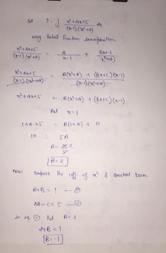 n² +4x+5 (n-1) (2+4) using Partial fraction decomposition +4215 Bxt 6 (2-1) (2244) - A & But 6 x²+4) N-1 = x²+42 +5 (0-1) (