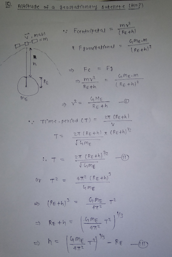 . Altitude of a geostationary satellite (H=?) my² . Fcentripetal - iReth) V mass DOD=m GME.M - & Fgravitational = (REth) ? -