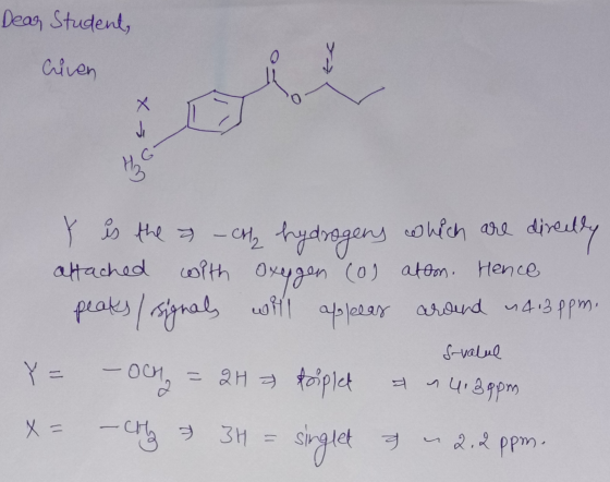 Dear Student, Criven Ha Y is the a ct hydrogers which are directly attached with Oxygen (o) atom. Hence peaks / signals will