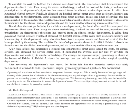 To calculate the cost per bed/day for a clinical care department, the fiscal affairs staff first computed that departments d