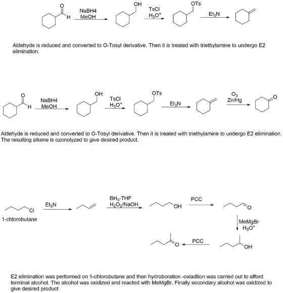 OH OTS NaBH4 YH Meoſ en men det har Tsci H30* Y r det and Y - Et3N Aldehyde is reduced and converted to O-Tosyl derivative. T