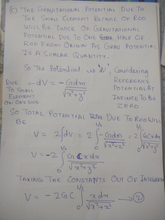 C) THE GPAUITATIONAL POTENTIAL DuE TO IHE SMALL ELEMENT BECAUSE OF Poo WILLBE Twice OF GRAVITATIONAL POTENTIAL DUE TO ONE S H