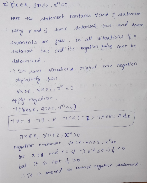 2)eR, anez , 20 / Contains vand statement Heve the statement and Bome and 3 statemint true me false and its negattonae to al