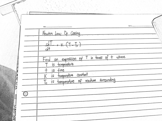 No:.... Newton law Of Cooling JT_,(TT) dt Find an expression of T in terms of + where T is temperature t is time K is tempera