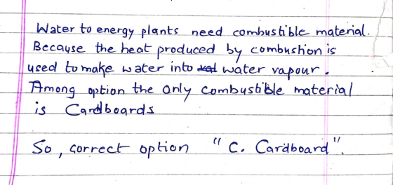 Water to energy plants need comhustible material B the heat pd by combushon is ueedl to make water into water au ecause roduc