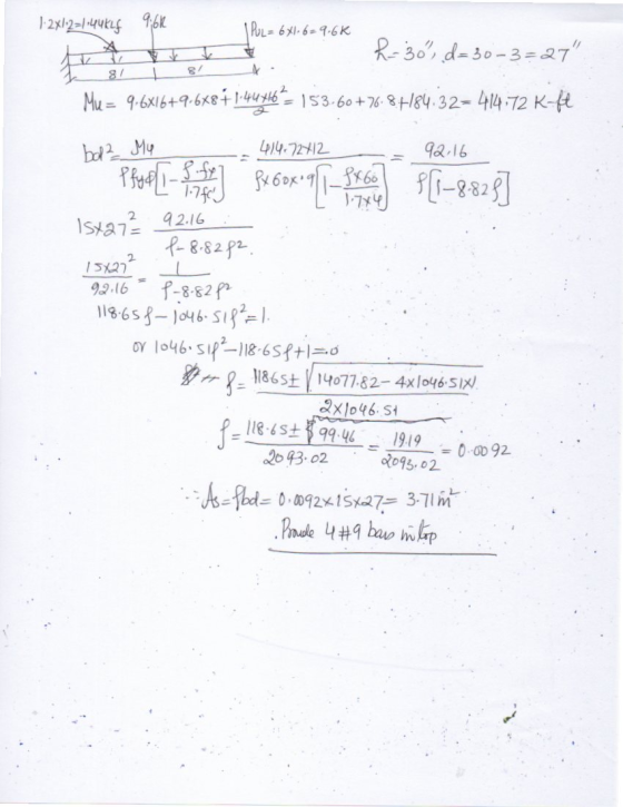 12x12=1.44626 IPUL = 6x1.6 9.6K tv t v 2-30 d = 30-3=27 8/ L 8/ Mu = 9-6X16+9.6811:44466= 153.60 +76.86184:32=414,72 K-H bal