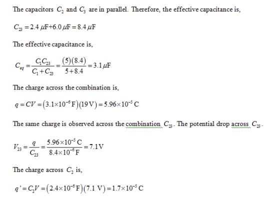 The capacitors C and C3 are in parallel. Therefore, the effective capacitance is, The effective capacitance i Cg-GG-= (5)(8.4