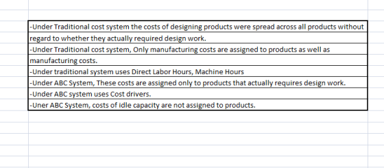 - Under Traditional cost system the costs of designing products were spread across all products without regard to whether the