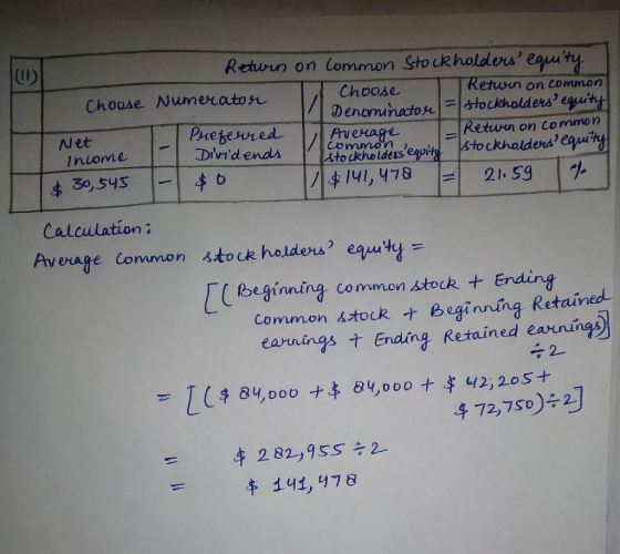 - Return on Common Stockholders equity Choose Numerator Choose Return on common Denominator stockholders equity Net Preferr