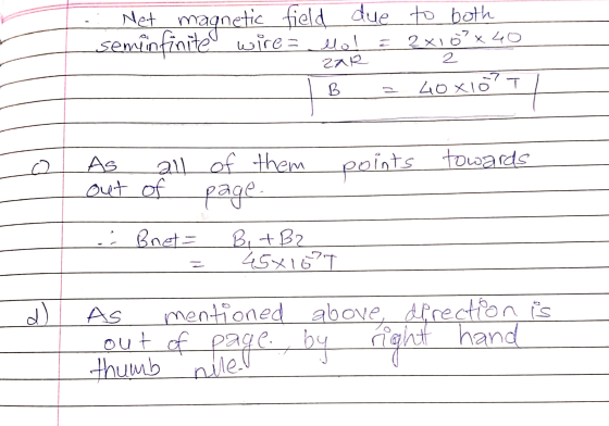 semi = Net magnetic field due to both minfinite wire = 2x10²x40 2 40x10? llol ZAR B As all of them out of page points towards