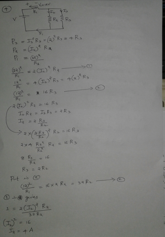 - Viziav VET. P₂ = I² R₂ = (2,² R3 = 4 R3 P2 = (12) Ra P = (12) 2 RI (12) = 2(I.)RA - >0 a = +(I)*R, = 4(a)R3 (12)² = 3 16