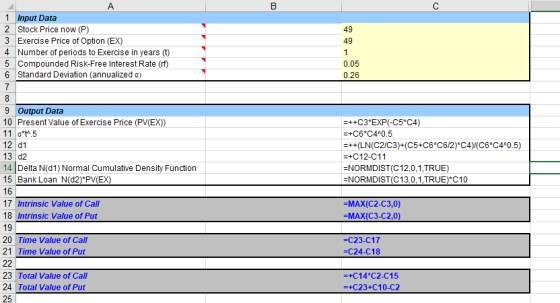 с 49 49 1 Input Data 2 Stock Price now (P) 3 Exercise Price of Option (EX) 4 Number of periods to Exercise in years (t) 5 Com