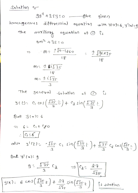 solution of gy +35420 obe given homogenous differential equation with 460926,90)=9 The auxiliary equation of O is gm2 +350
