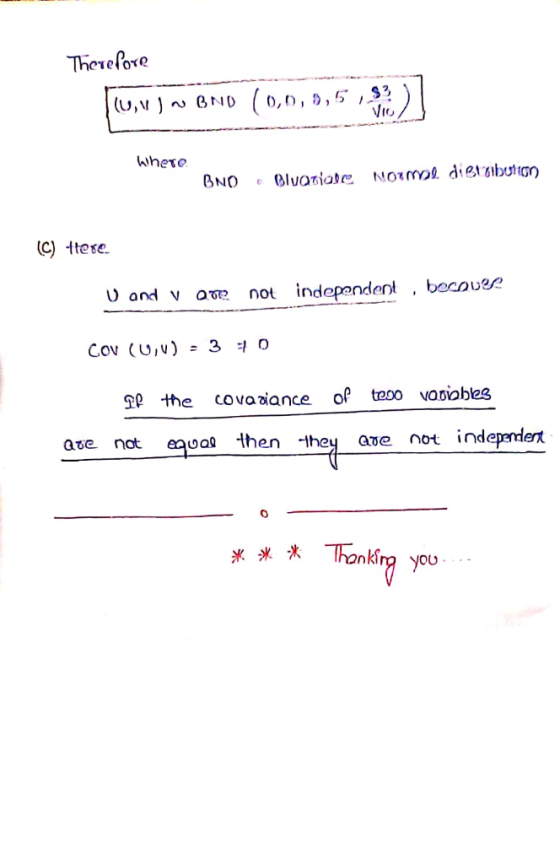 Therefore (0,0,5, (U,v) N BND VIC Where Bluatiote Notmul die1%ibutign BNO (C) ttese independent, becouee not and v Cov (U,v)