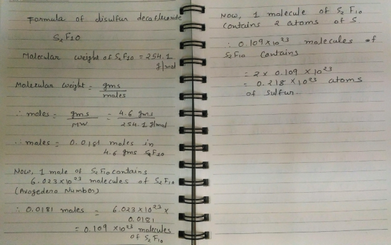Noce, -4-molecule-ot Fio Contains 2 atoms of s ofー_disulfun deca flue aide 上10. moles males 0, a gd Nous, 1 mole ot So contai