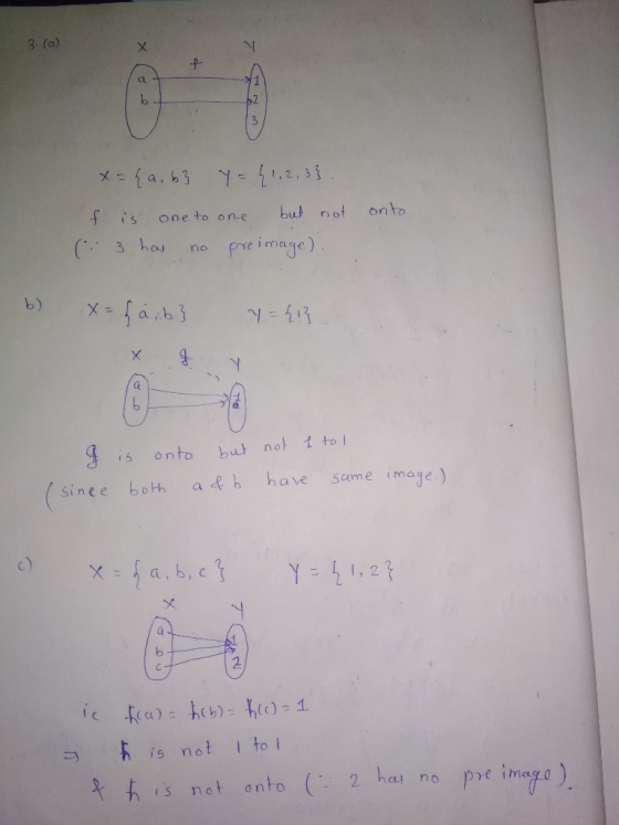 8 (a) $2 X- fa.63 -.2.33 fis but not One to on-e onto C3 ha pre image) no b) X-fab Y is onto but not 1 to have image) a & h