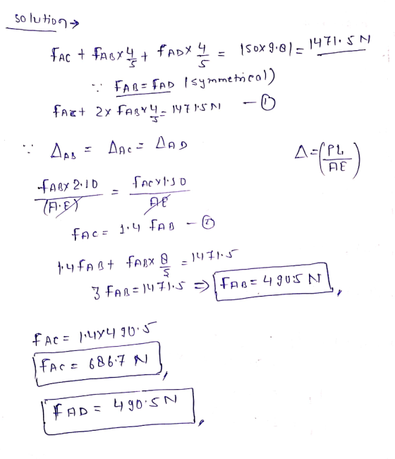 solution fac + favx4 + FADX4 - 150x9:0) = 1471.5N FABE FAD I symmetrical) fazt 2x FARV4.14715N -O : As = Anca CAD As AE -FARY