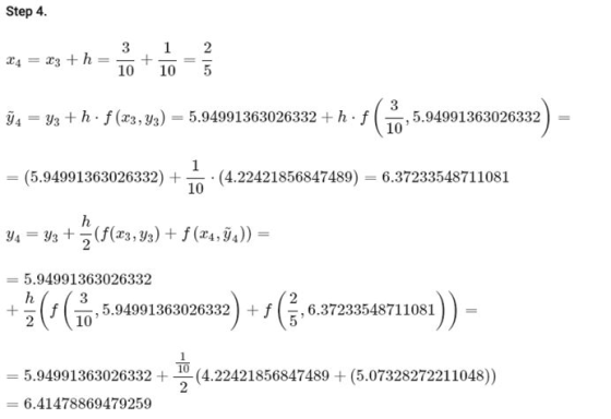 Step 4. 24 = x3 +h= 3 1 10 + 2 5 10 VA = y3 +h. f (x3,43) = 5.94991363026332+ hºf st ,5.94991363026332 1 = (5.94991363026332)