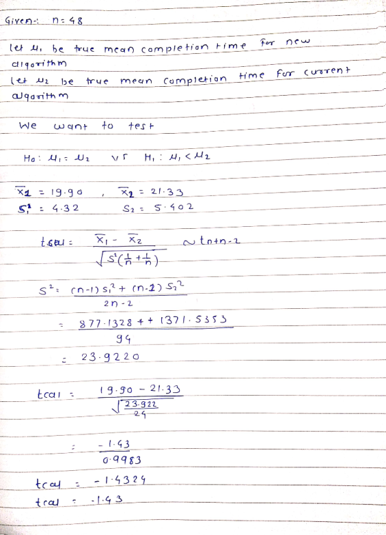 Given N:48 for new let be rue mcan com ple tian Fime 1qrithm fer cuTent time Campletion et true be mecn aqarith m to We tes t