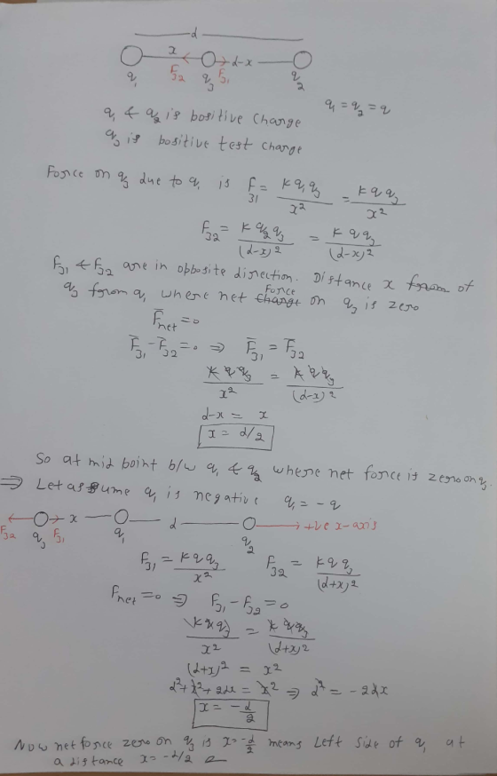 q=%=9 q,4 quis bositive Charge qis kositive test charge Force on a due to q, is f kq, q kq q 22 fo, & fog are in opposite dir